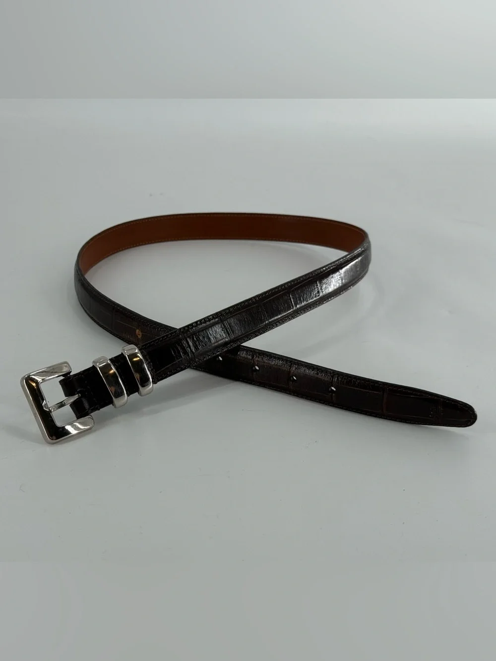 Vintage Stone Mountain Croc Embossed Dark Brown Leather‎ Belt L